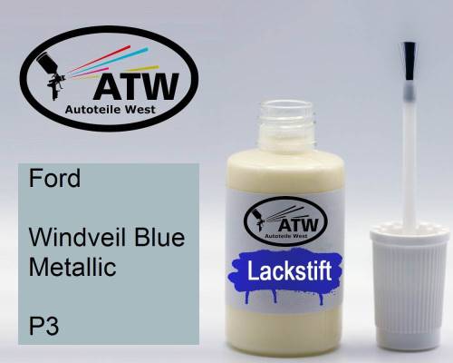 Ford, Windveil Blue Metallic, P3: 20ml Lackstift, von ATW Autoteile West.